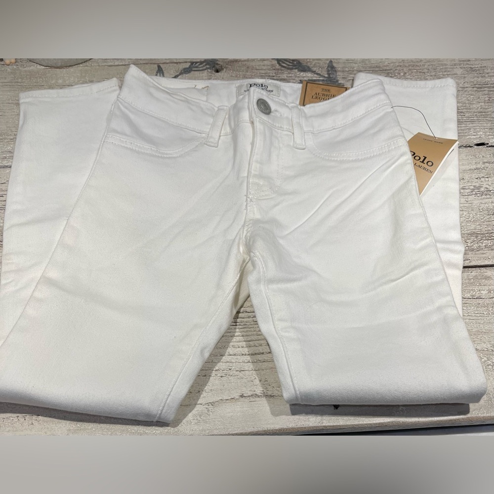 NWT Girls White Polo Ralph Lauren Aubrie Denim Legging Skinny Size 7 and 8 Avail